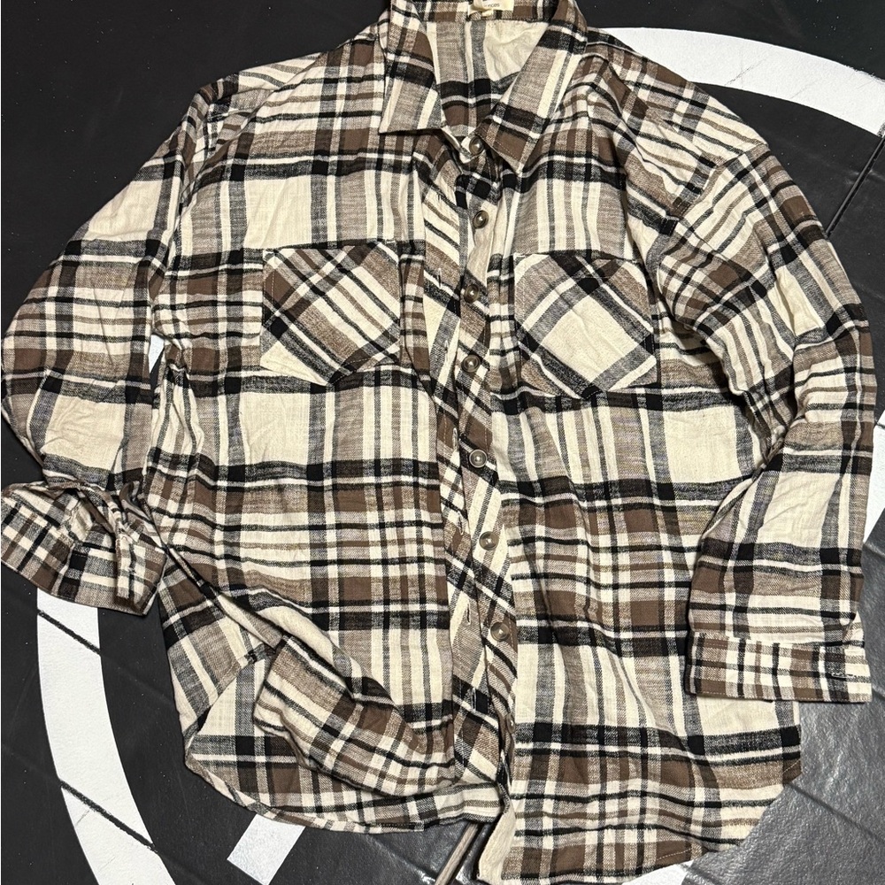 Maurices Plaid Button Down Shirt - Brown and Cream